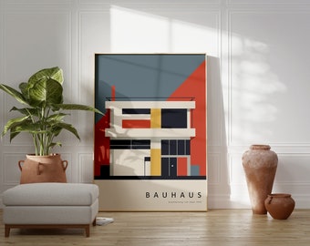 Bauhaus Building Architectural Geometric Poster, Bauhaus Wall Art, Eclectic Home Decor, Mid Century Modern