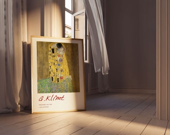 Gustav Klimt Kiss Vintage Exhibition Poster, Art Nouveau Wall Decor, Impressionism Print, Famous Paintings