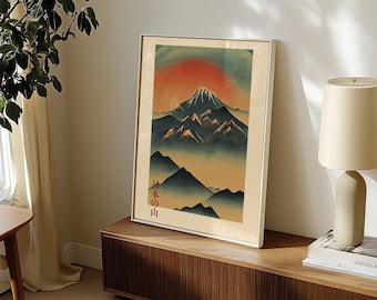 Japanese Mountain Art Print: Japandi Landscape Wall Decor