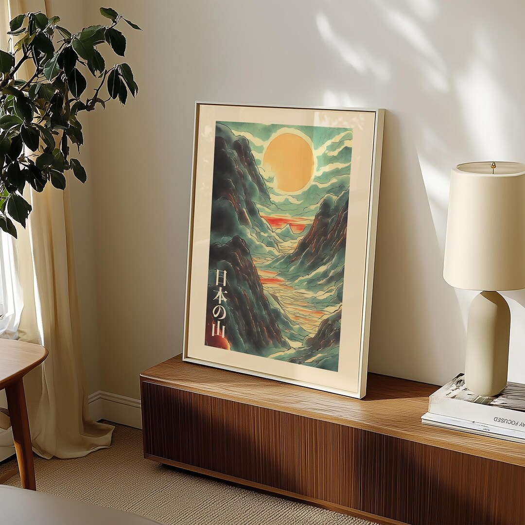 Japanese Mountain Landscape Art Print: Japandi Style Wall Decor - Etsy