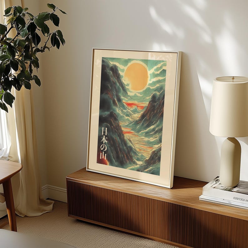 Japanese Mountain Landscape Art Print: Japandi Style Wall Decor - Etsy