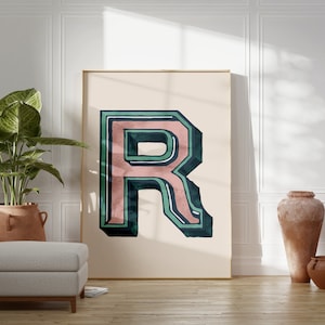 Vintage Anfangsdruck, Einzelbuchstabe Alphabet Poster, R Poster, Eklektische Haus Typografie Dekor, Büro Wand Kunst, Kinderzimmer Dekor