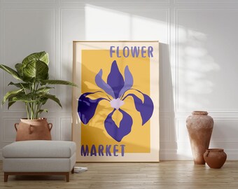 Flower Market Purple Poster, Maximalist Home Decor, Digital Download Art, Floral Pop Art Wall Art, Flower Market Print, Botanical Poster