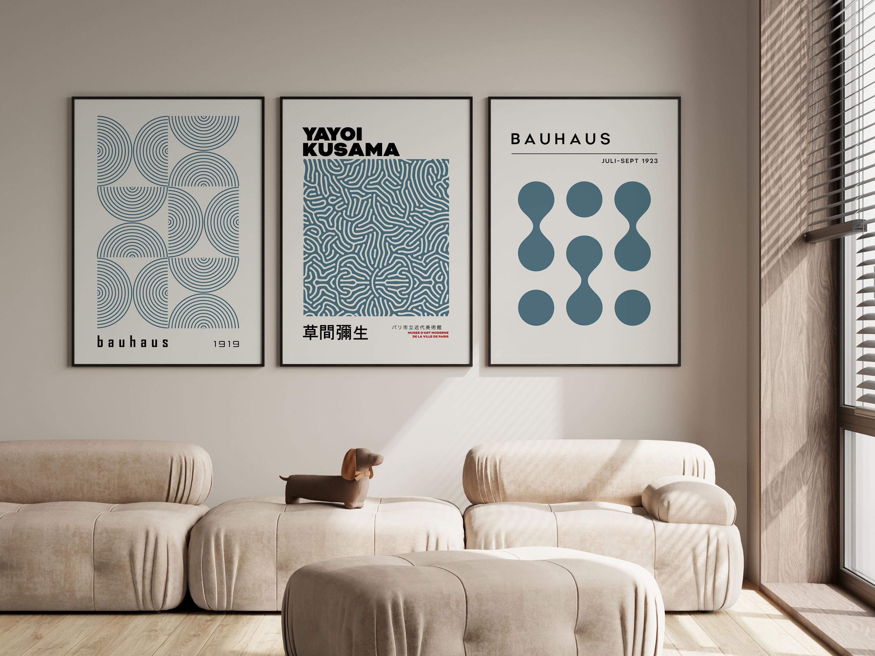 Yayoi Kusama Poster Set, Set of 3 Blue Print, Bauhaus Poster