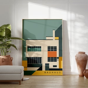 Bauhaus Building Architectural Geometric Poster, Bauhaus Blue Wall Art, Eclectic Home Decor, Mid Century Modern