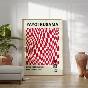 Yayoi Kusama Geometric Red Poster, Japanese Modern Wall Art, Abstract Exhibition Poster, High Quality Print