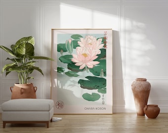 Ohara Koson Pink Water Lily Print: Vintage Japanese Floral Art