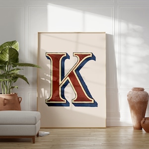 Vintage Anfangsdruck, Einzelbuchstabe Alphabet Poster, K Poster, Eklektisches Haus Typografie Dekor, Büro Wand Kunst, Kinderzimmer Dekor
