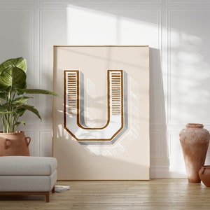Vintage Initialen Druck, Einzelbuchstabe Alphabet Poster, U Poster, Eklektisches Haus Typografie Dekor, Büro Wand Kunst, Kinderzimmer Dekor