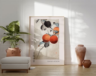 Ohara Koson Vintage Japanese Art Print: Persimmon Branch Wall Decor