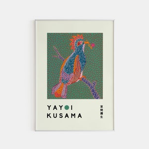 Póster de pájaro de Yayoi Kusama, póster impreso de Kusama, impresión artística de calabaza de Yayoi Kusama, arte japonés, redes infinitas de Kusama, póster de puntos de Kusama