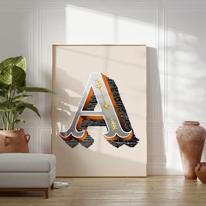 Impressão inicial vintage, pôster de alfabeto de uma única letra, pôster A, decoração de tipografia eclética para casa, arte de parede de escritório, decoração de quarto de berçário