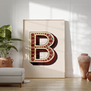 Vintage Initial Print, Single Letter Alphabet Poster, B Poster, Eclectic Home Typography Decor, Office Wall Art, Nursery Room Decor