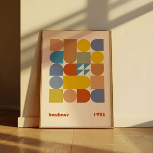 Bauhaus Colorful Geometric Abstract Poster, Maximalist Living Room Wall Art, Retro Mid Century Modern, Eclectic Wall Decor