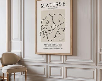 Impresión de boceto de mujer dormida de Matisse: póster negro neutro