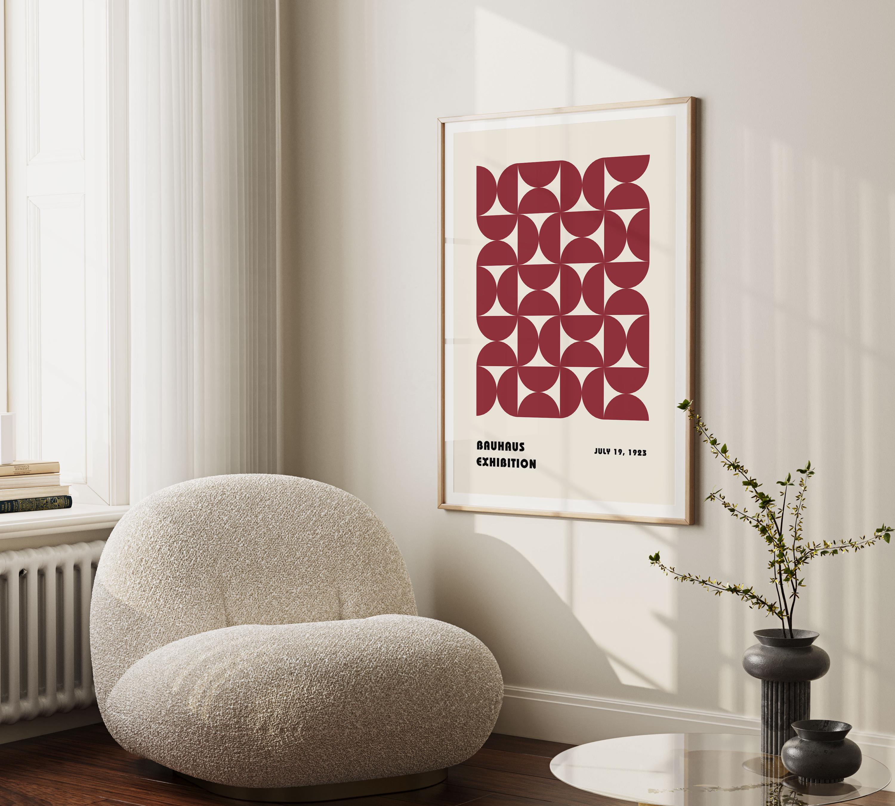 Bauhaus Geometric Poster Print: Maroon Mid-century Modern Art - Etsy