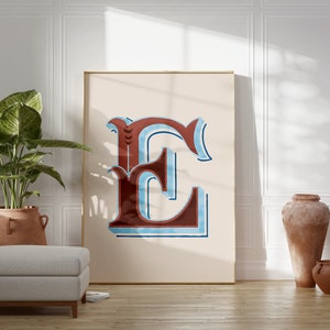 Vintage Anfangsdruck, Einzelbuchstabe Alphabet Poster, E Poster, Eklektische Haus Typografie Dekor, Büro Wand Kunst, Kinderzimmer Dekor