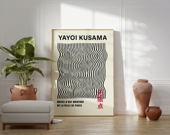 Yayoi Kusama Exhibition Poster: Black Linear Pattern Art