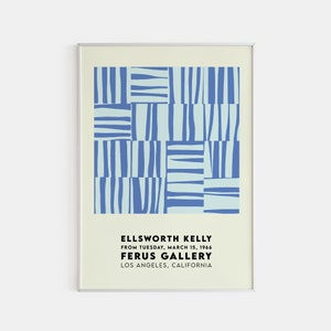 Ellswertige Kelly Blue Stripes Print, Ausstellungsplakat, Abstrakte Kunst, Kunstreproduktion, Midcentury Print, Hochwertig gedrucktes Geschenk