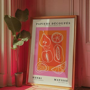 Matisse Vintage Fruit Poster, Pink-Orange Print, 60's Retro Living Room Decor, Eclectic Home Decor, Botanical Print