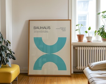 Bauhaus-utställningsaffisch: Babyblå geometrisk väggkonst