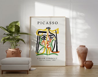 Pablo Picasso Vintage Art Print, Téte de Femme 1962, Cubism Wall Art, Picasso Face Poster, Print Size A2/A3/A4