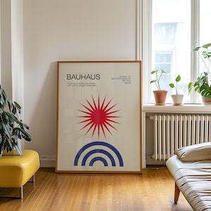 Bauhaus Trendy Sun Poster, Bauhaus Red&Blue Exhibition Poster, Geometric Wall Art, Mid Century Modern, Eclectic Home Decor