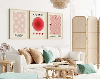 Bauhaus Wall Art Set: Red Abstract Exhibition Posters