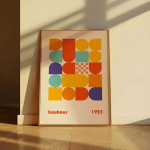Bauhaus Colorful Geometric Abstract Poster, Maximalist Living Room Wall Art, Mid Century Modern, Eclectic Wall Decor