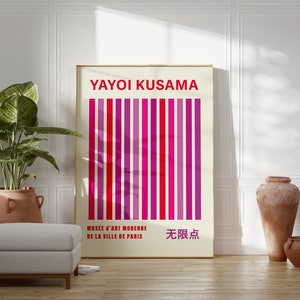 Póster geométrico rosa de Yayoi Kusama, arte mural moderno japonés, póster de exposición abstracto, impresión de alta calidad