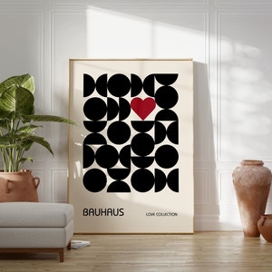 Bauhaus Love Poster: Black Geometric Print, Mid Century Modern Art