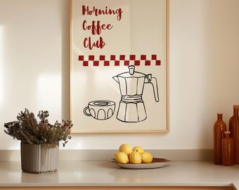 Aesthetic Kitchen Breakfast Poster, Trendy Food Drink Print, Hand Drawn Kitchen Prints, Coffee Wine Wall Art, Minimalist Poster