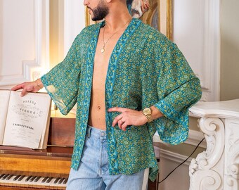 Men's kimono jacket, cardigan jacket, silk kimono, short kimono, gift for him, christmas gift