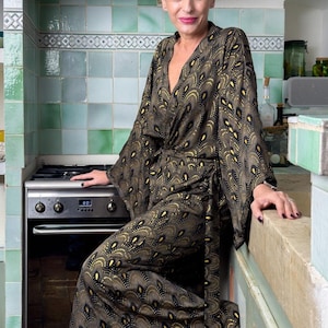 Vintage Silk Long Kimono – belted loungewear robe – Vintage Silk Dressing Gown