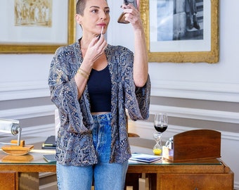 Vintage silk kimono jacket – short open jacket women – boho chic style