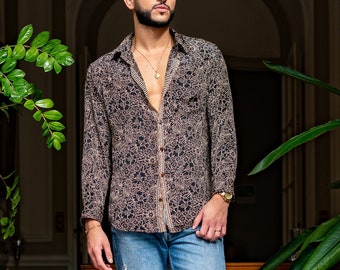 Camicia da uomo in seta con ampio colletto alla francese - maniche lunghe - stile retrò chic