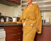 Long silk kimono, Boho Lounge Dress, Dressing gown, Vintage Kimono with Belt, Christmas Gift, Gifts for Her