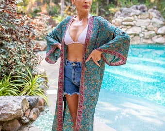 Woman silk kimono, Vintage kimono, Boho kimono, Silk dressing gown, Christmas gift, Gifts for her