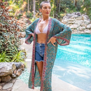 Woman silk kimono, Vintage kimono, Boho kimono, Silk dressing gown, Christmas gift, Gifts for her
