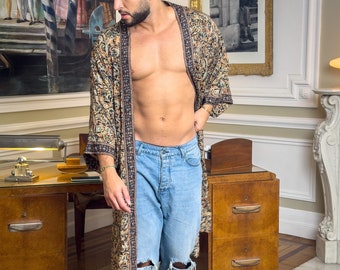 Men’s silk kimono – boho vintage robe – men’s lightweight dressing gown