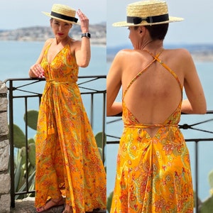 Nouveau Robe dos nu en soie / robe d'été / taille unique / robe boho / Robe légère / robe vintage image 1