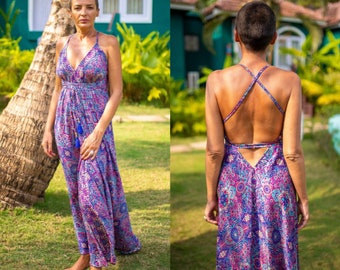 Robe dos nu en soie / robe d'été  / taille unique / robe boho / Robe légère / robe vintage