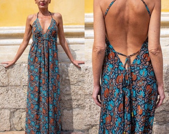 Robe dos nu en soie / robe d'été  / taille unique / robe boho / Robe légère / robe vintage