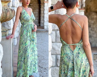 Silk backless dress / summer dress / one size / boho dress / light dress / vintage dress