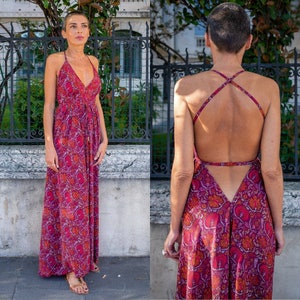 Silk backless dress / summer dress / one size / boho dress / light dress / vintage dress