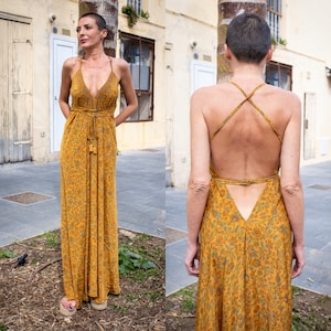 Robe dos nu en soie / robe d'été / taille unique / robe boho / Robe légère / robe vintage image 1