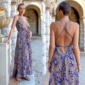 Silk backless dress / summer dress / one size / boho dress / light dress / vintage dress imagem 1