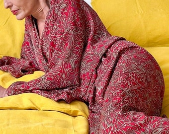 Langer Seidenkimono, Boho-Hausmantel, Vintage-Kimono mit Gürtel, Weihnachtsgeschenk, Geschenke für Sie