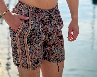 Heren zijden strandshorts, vintage zijden shorts, heren zomershorts, korte herenshorts, cadeau voor hem