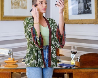 Vintage silk kimono jacket – short open jacket women – boho chic style